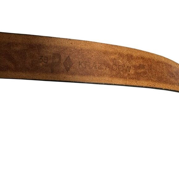 Vintage Tooled Leather Belt Size 38 Brown & Goldstone cabochons Womens Western - Picture 7 of 11